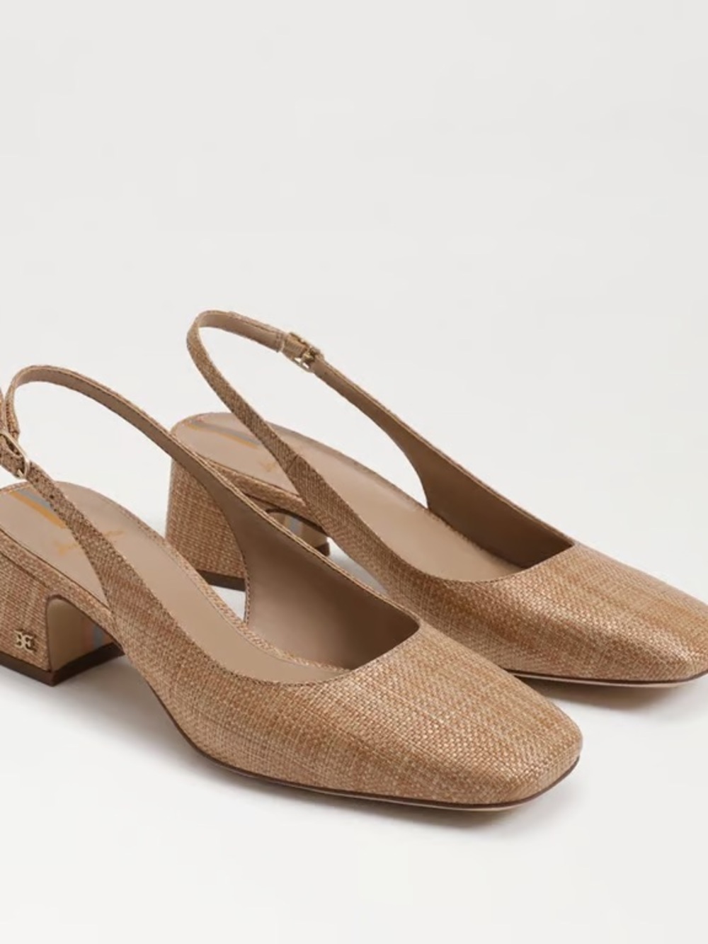 Sam Edelman Tan Textured Slingback Low Block Heel Pumps - Picture 2 of 5